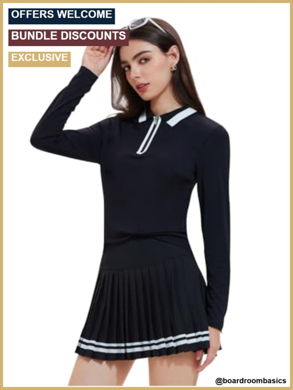 Women's 2-Piece Tennis Skirt Set Polo Top & Pleated Skort